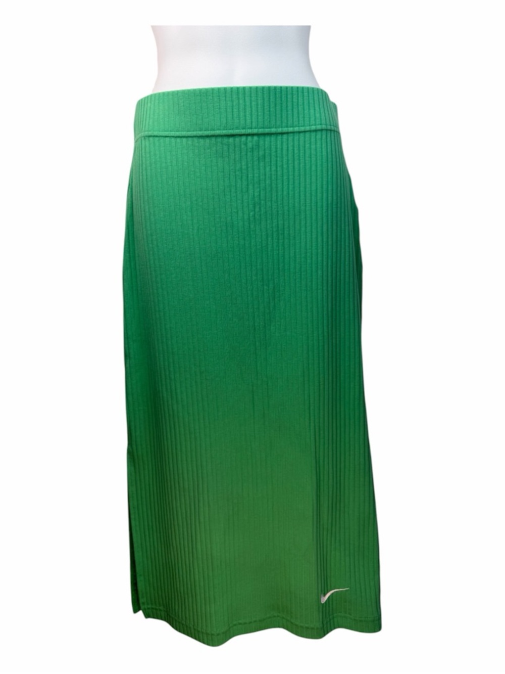 Nike High-Waisted Ribbed Jersey Midi Skirt Green S Athleisure 90s Minimalist